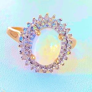 Bright Sparkling Triple Diamond Halo w/ Fiery Opal in White Gold